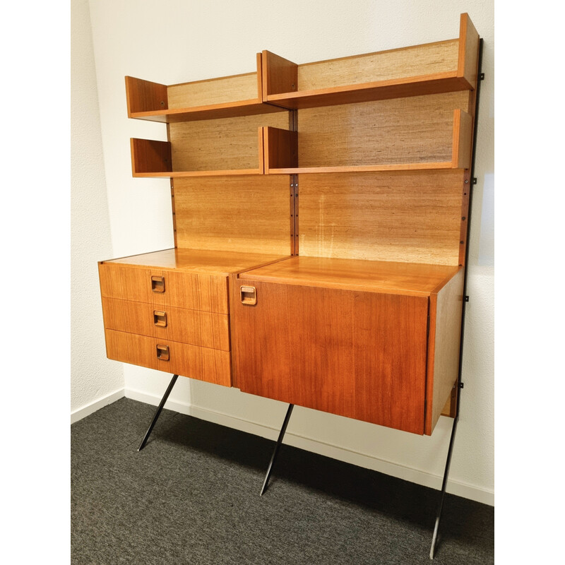 Librería de pared vintage en chapa de teca y acero de Marten Franckena para Fristho Franeker, 1960