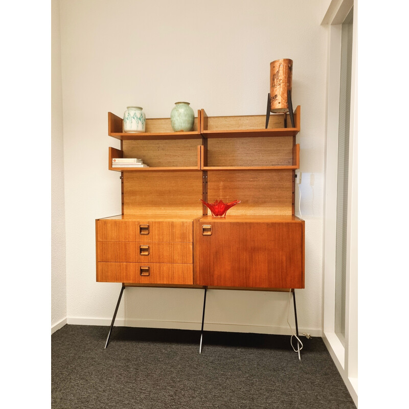 Librería de pared vintage en chapa de teca y acero de Marten Franckena para Fristho Franeker, 1960