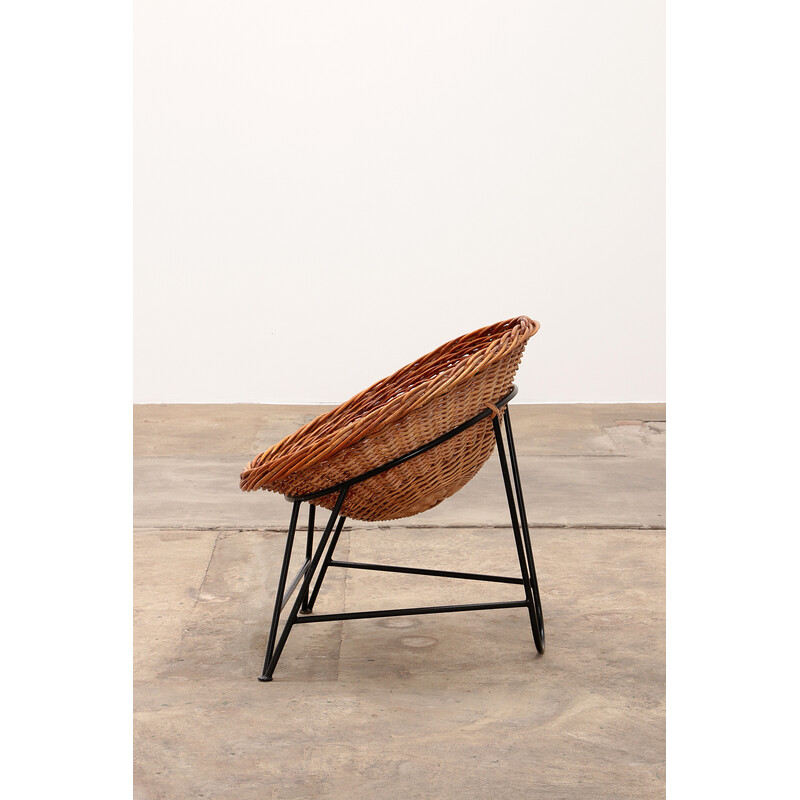 Vintage rieten fauteuil van Mathieu Matégot, 1950