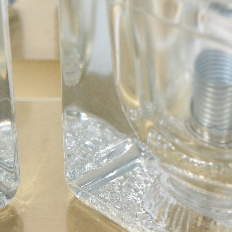 Paar vintage wandlampen in transparant glas en messing van Peill en Putzler, 1970