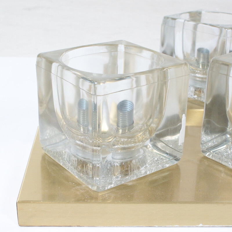 Pareja de apliques vintage en cristal transparente y latón de Peill y Putzler, 1970
