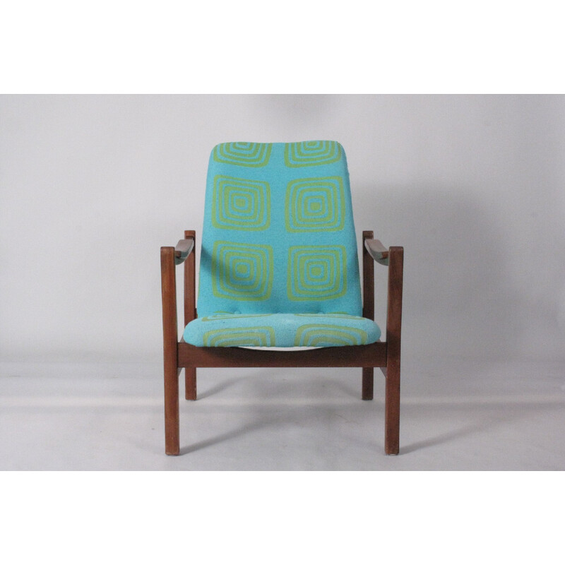 Sillón vintage de teca y tela, Dinamarca 1960