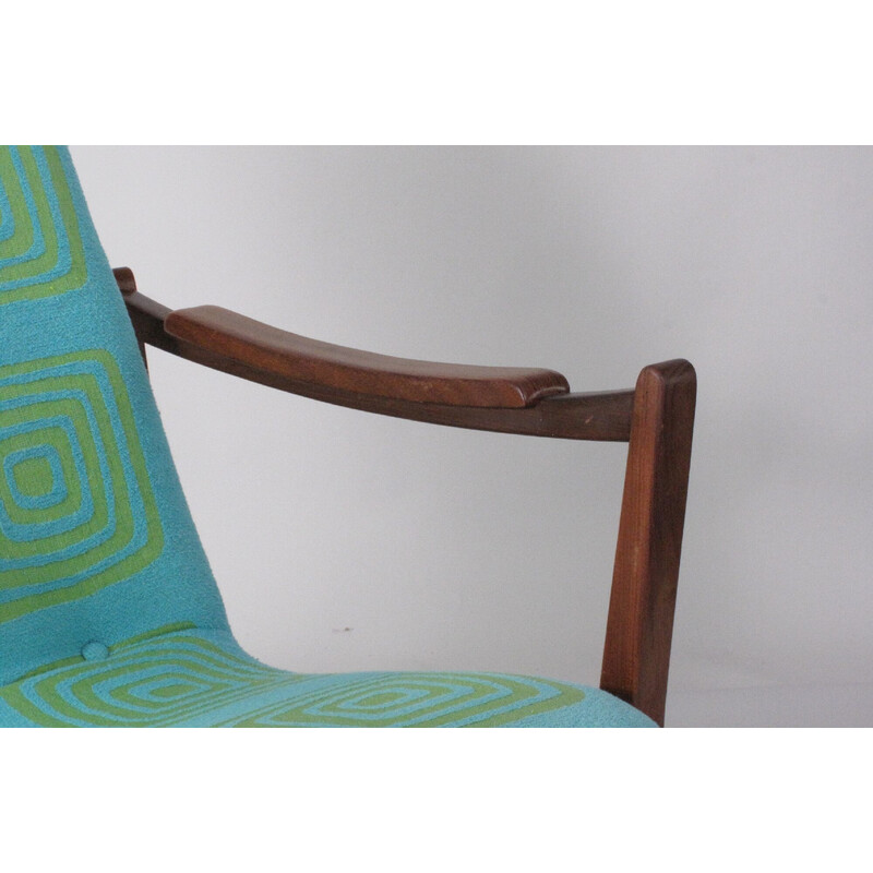 Vintage teak en stoffen fauteuil, Denemarken 1960