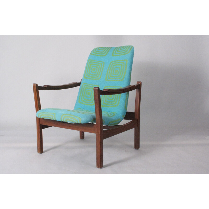 Vintage teak and fabric armchair, Denmark 1960