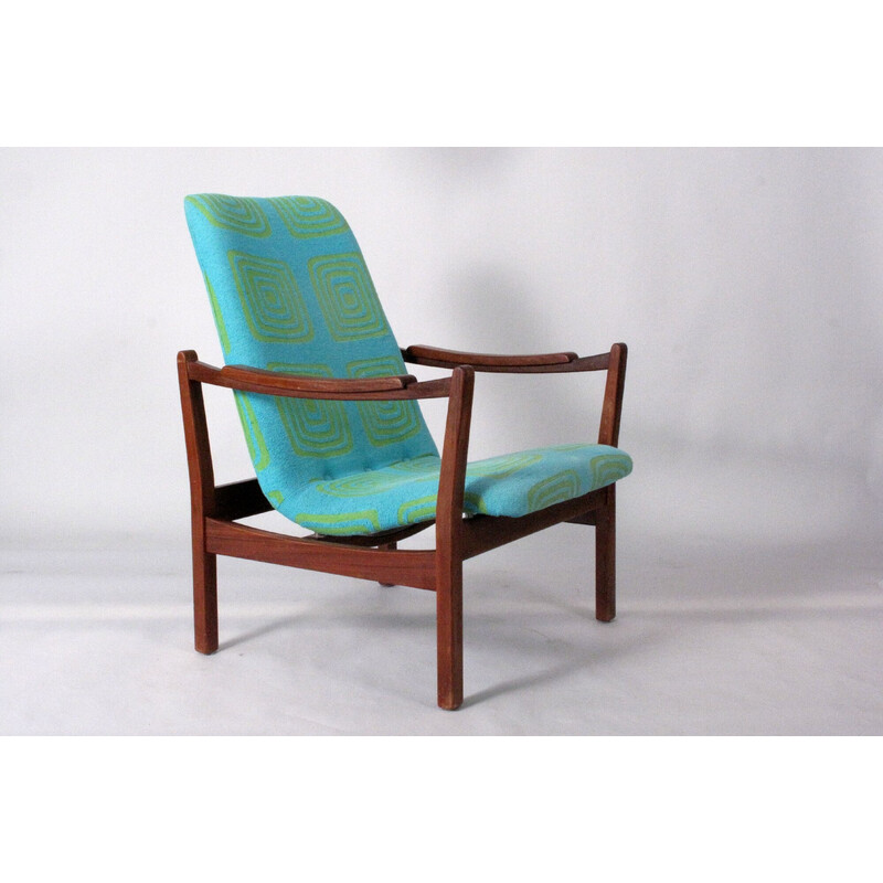 Vintage teak and fabric armchair, Denmark 1960
