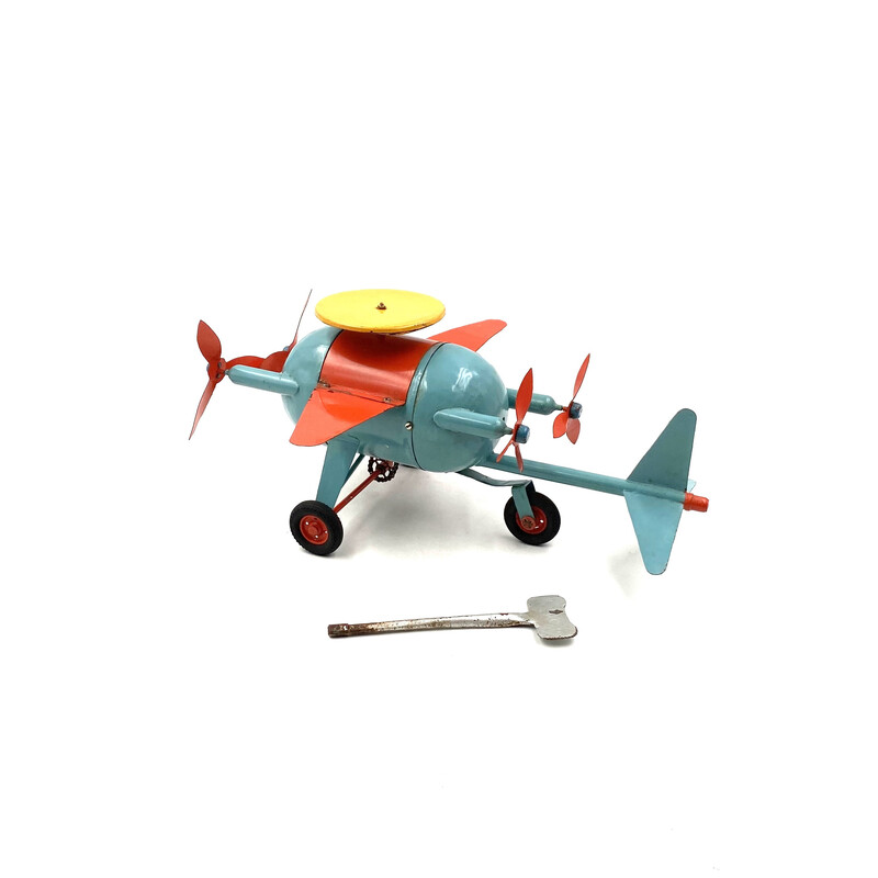 Brinquedo de avião vintage vermelho e azul, França