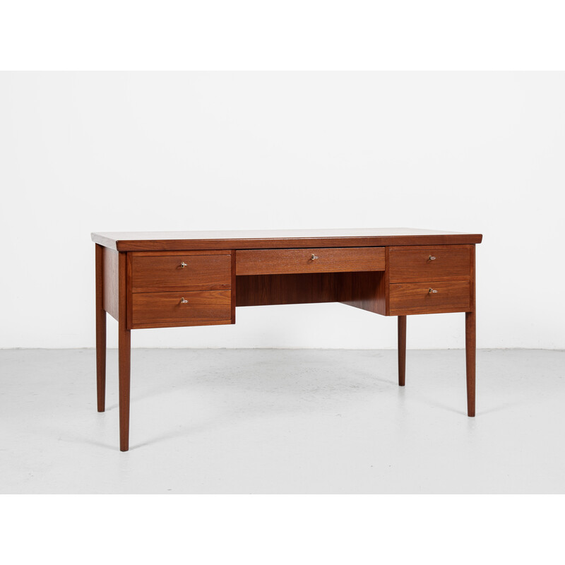 Mid century Deens bureau in teak met 5 laden, 1960