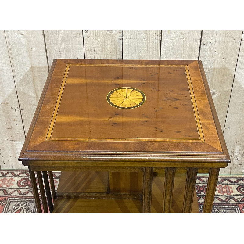 Vintage English revolving yew bookcase, 1950s