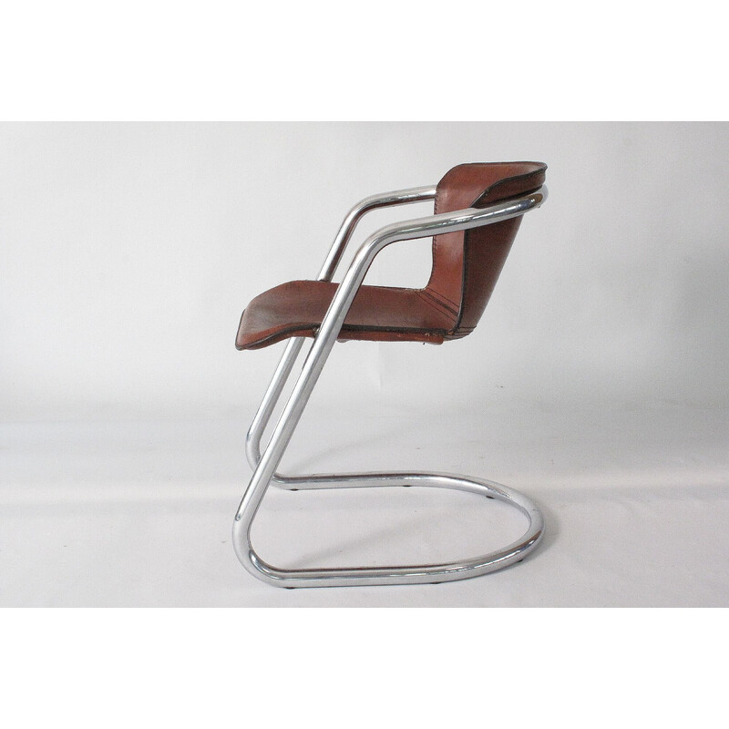 Vintage tubular and leather armchair by Metaform, Netherlands 1970s