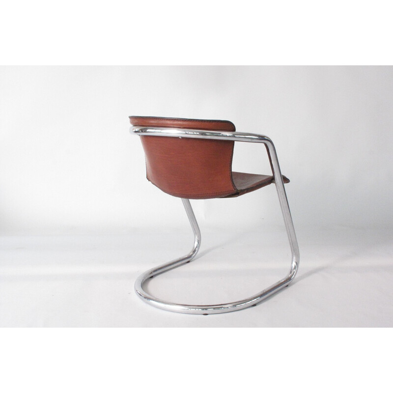 Vintage tubular and leather armchair by Metaform, Netherlands 1970s