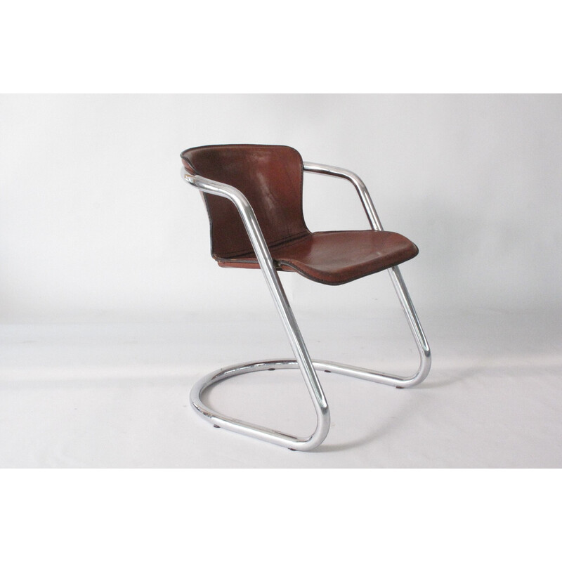 Sillón vintage de tubo y cuero de Metaform, Países Bajos Años 70