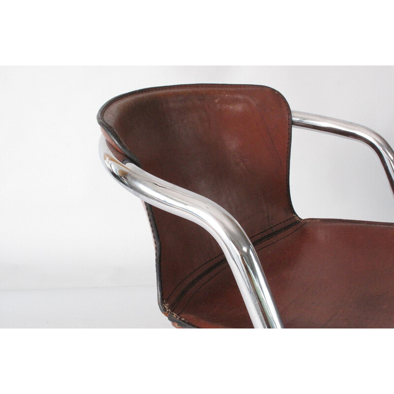 Vintage tubular and leather armchair by Metaform, Netherlands 1970s