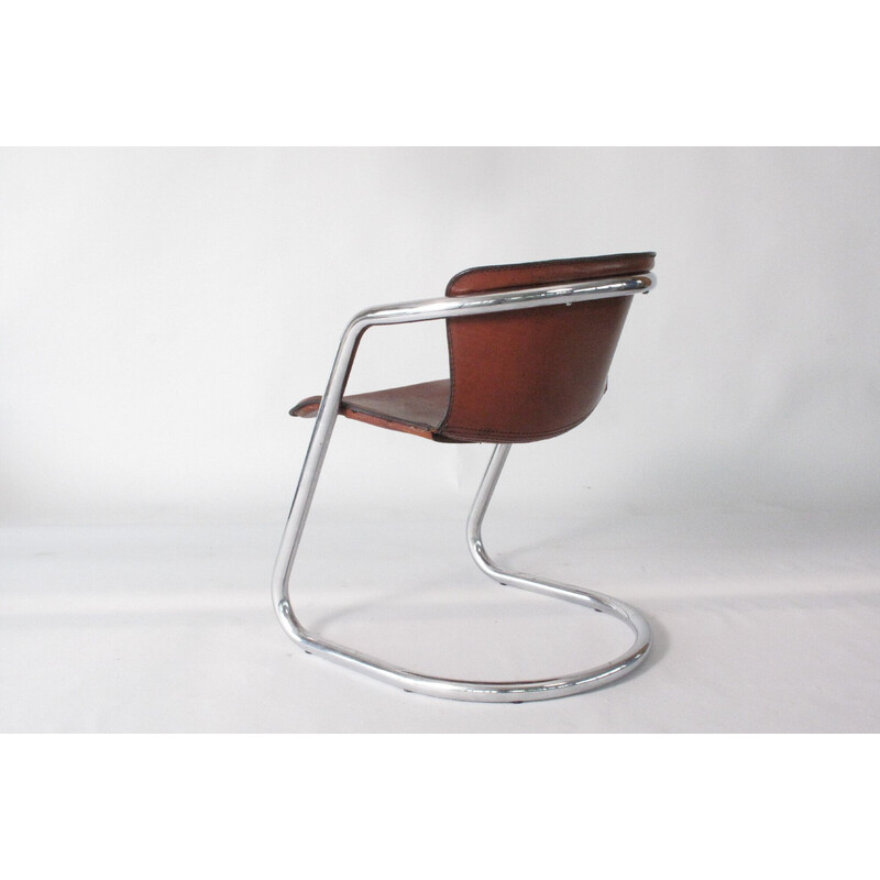 Vintage buisvormige en lederen fauteuil van Metaform, Nederland 1970