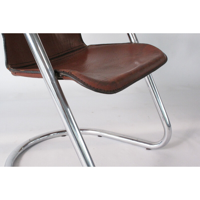 Sillón vintage de tubo y cuero de Metaform, Países Bajos Años 70