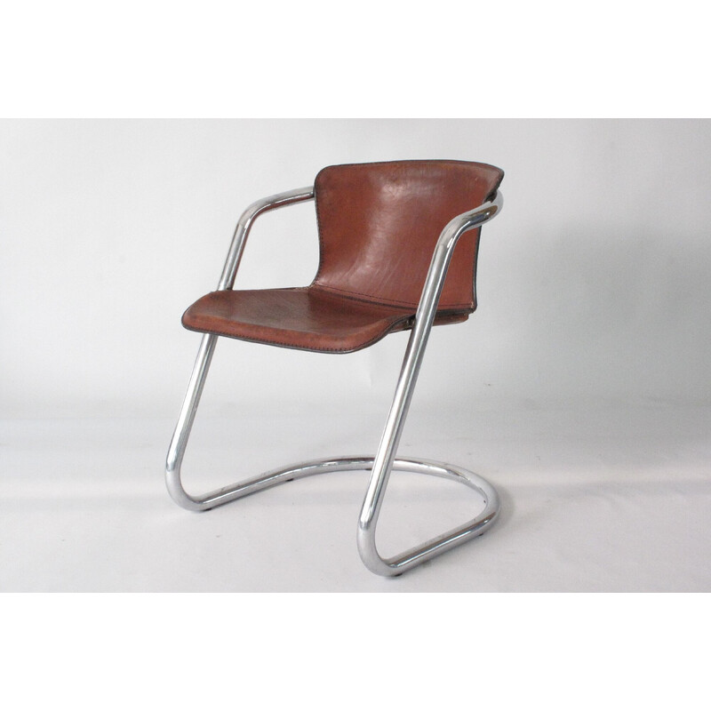 Vintage tubular and leather armchair by Metaform, Netherlands 1970s