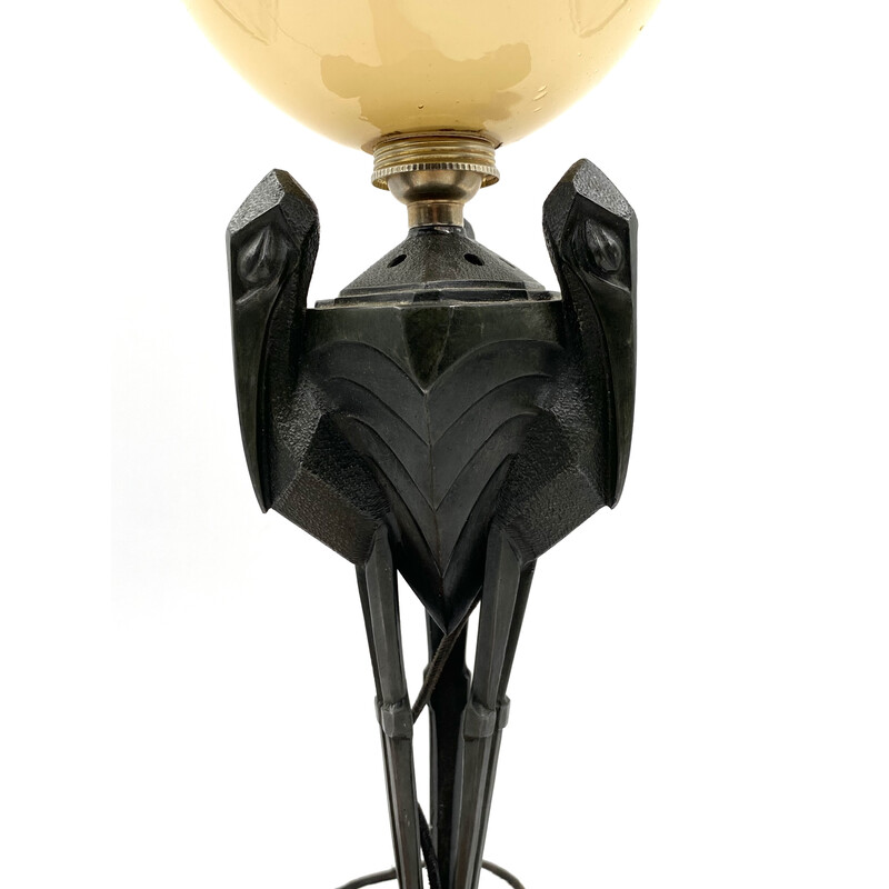 Lampada da tavolo Art Déco vintage a forma di marabù di Max LeVerrier, Francia anni '30