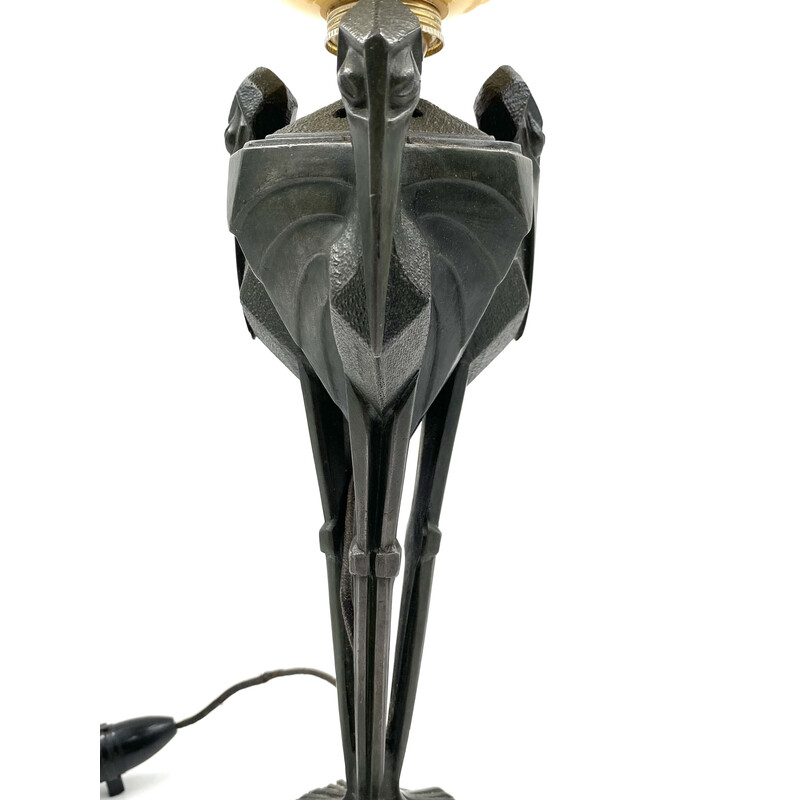 Lampada da tavolo Art Déco vintage a forma di marabù di Max LeVerrier, Francia anni '30