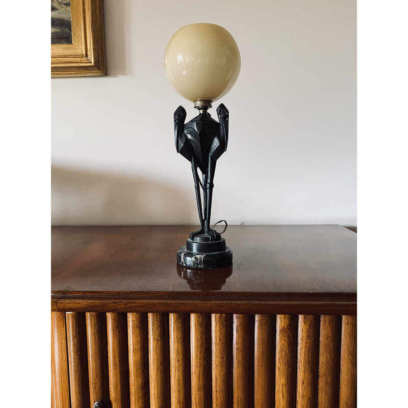 Lampe de table Art Déco vintage en forme de marabout par Max LeVerrier, France 1930