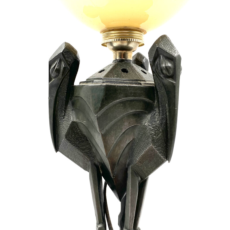 Art Déco vintage Marabou-vormige tafellamp van Max LeVerrier, Frankrijk 1930