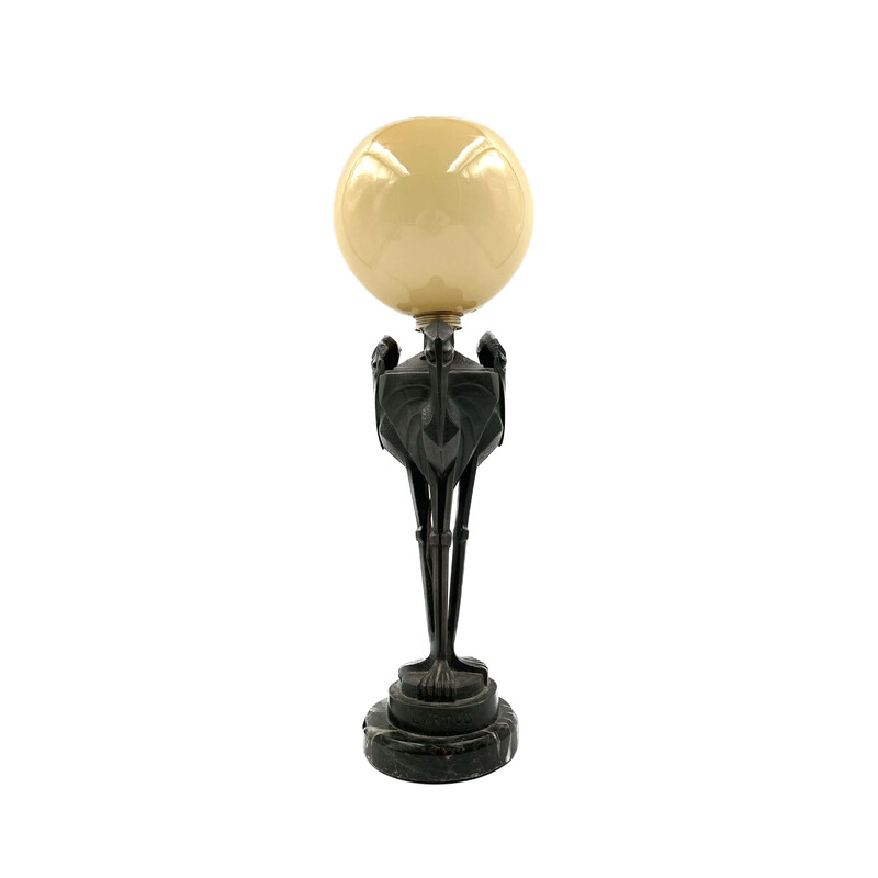 Art Déco vintage Marabou-vormige tafellamp van Max LeVerrier, Frankrijk 1930