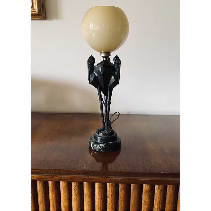 Art Déco vintage Marabou shaped table lamp by Max LeVerrier, France 1930s