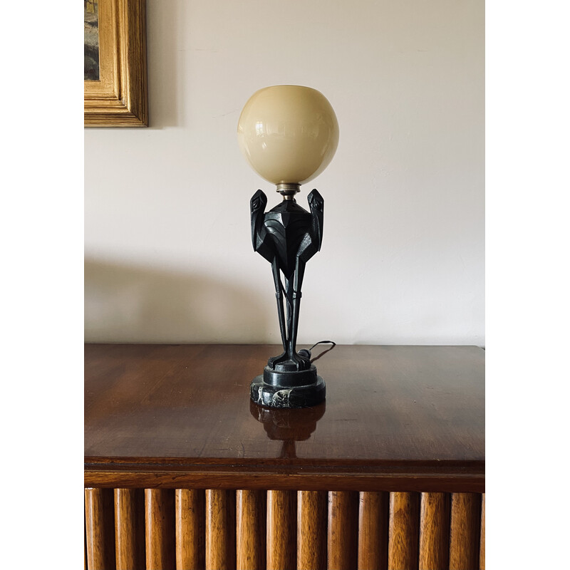 Art Déco vintage Marabou shaped table lamp by Max LeVerrier, France 1930s