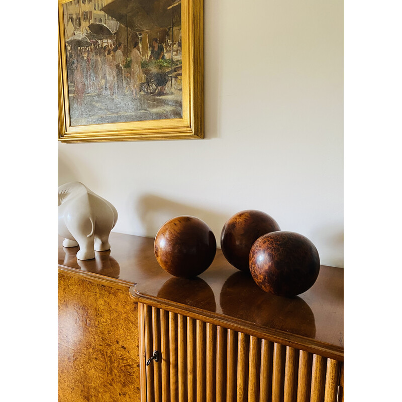 Set of 3 vintage spherical wooden sculptures, France 1960