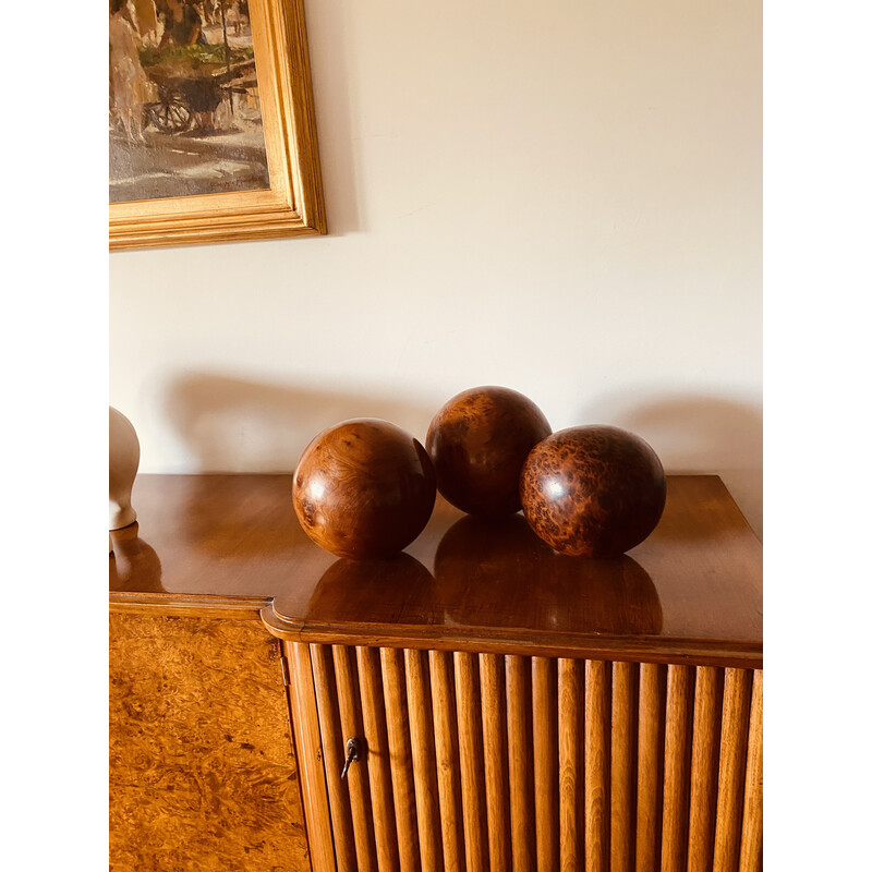 Set of 3 vintage spherical wooden sculptures, France 1960