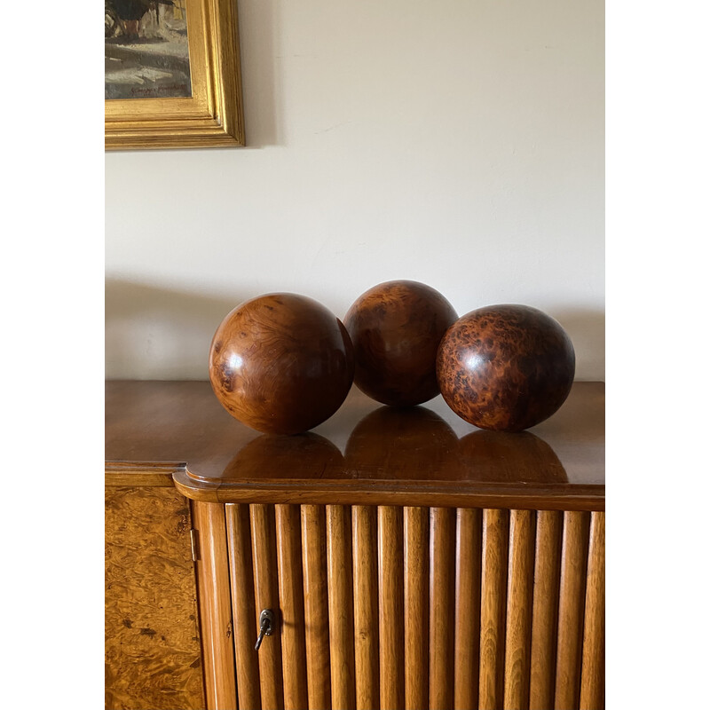 Set of 3 vintage spherical wooden sculptures, France 1960