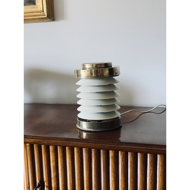 Lámpara de mesa vintage cilíndrica de latón, Francia 1940