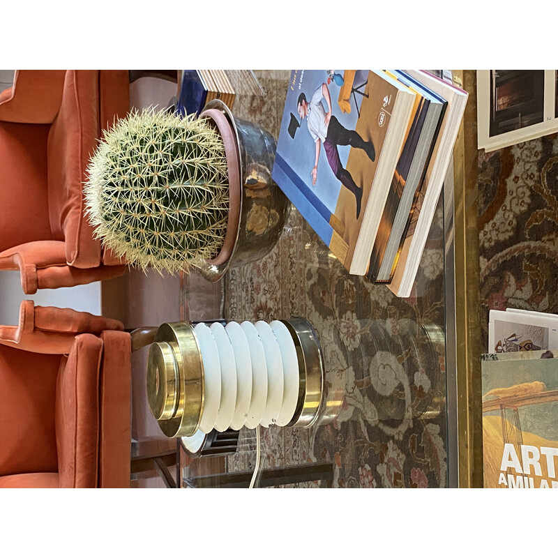 Vintage cylindrical brass table lamp, France 1940