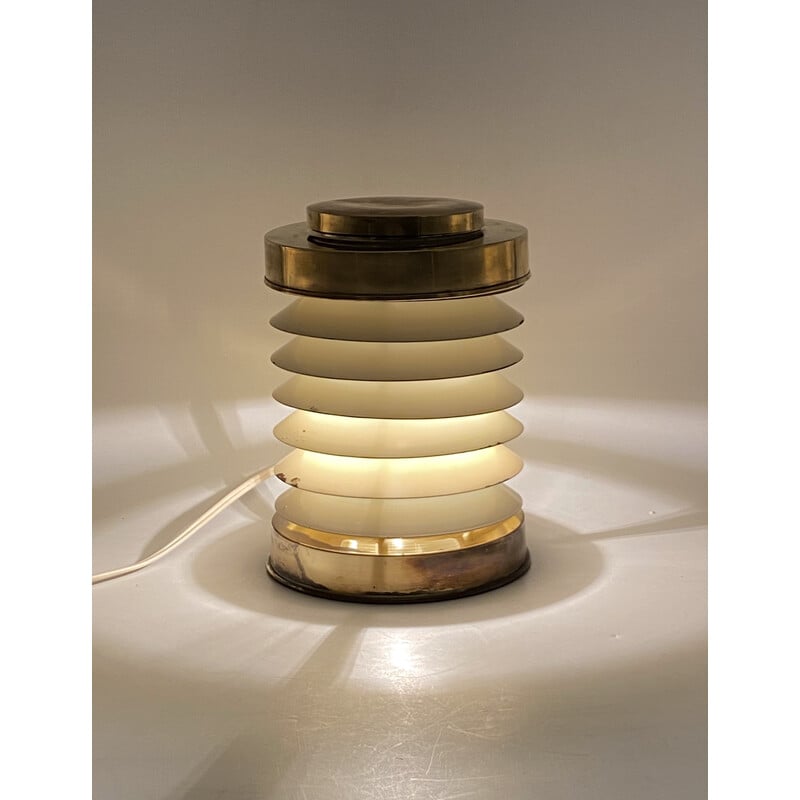 Lampe de table vintage cylindrique en laiton, France 1940