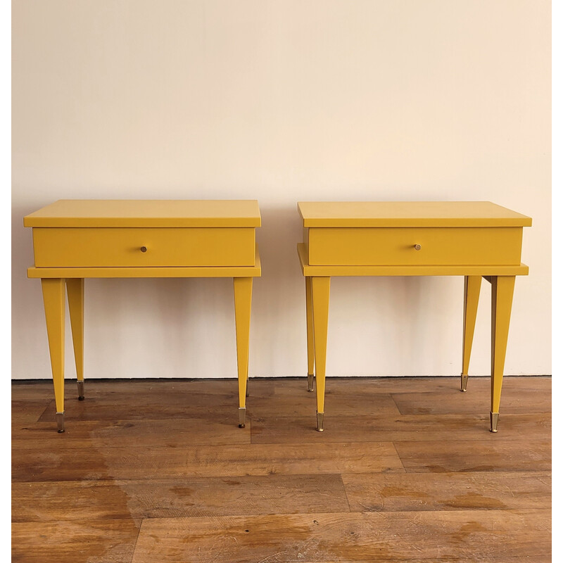 Pair of vintage night stands in yellow ochre