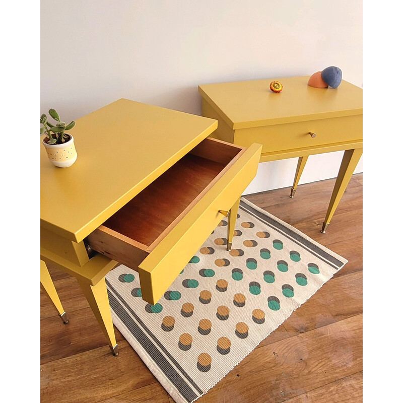 Pair of vintage night stands in yellow ochre