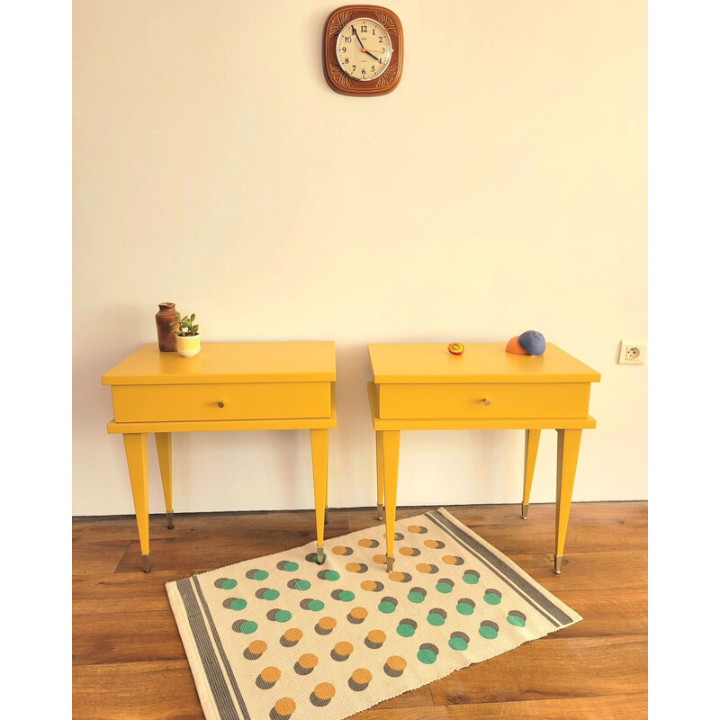 Pair of vintage night stands in yellow ochre