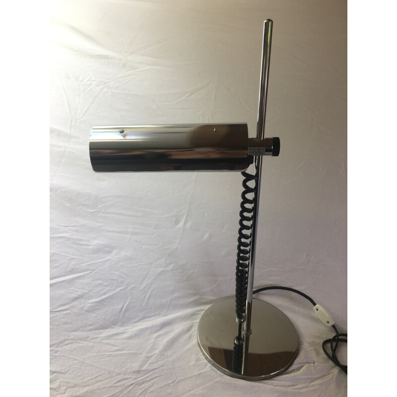 Vintage verchroomde bureaulamp met flens op steel, Duits 1980