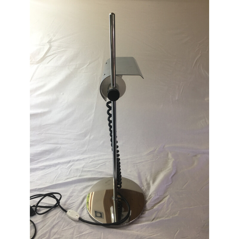 Vintage verchroomde bureaulamp met flens op steel, Duits 1980