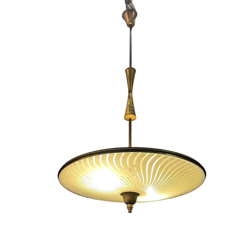 Vintage bronze and glass pendant lamp, 1950s