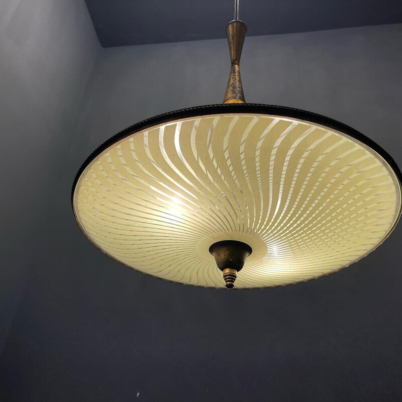 Vintage bronze and glass pendant lamp, 1950s