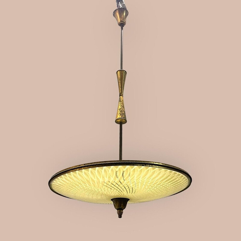 Vintage bronze and glass pendant lamp, 1950s