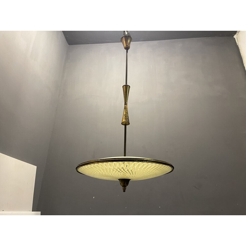 Vintage bronze and glass pendant lamp, 1950s