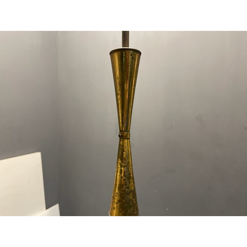Lampada a sospensione vintage in bronzo e vetro, anni '50