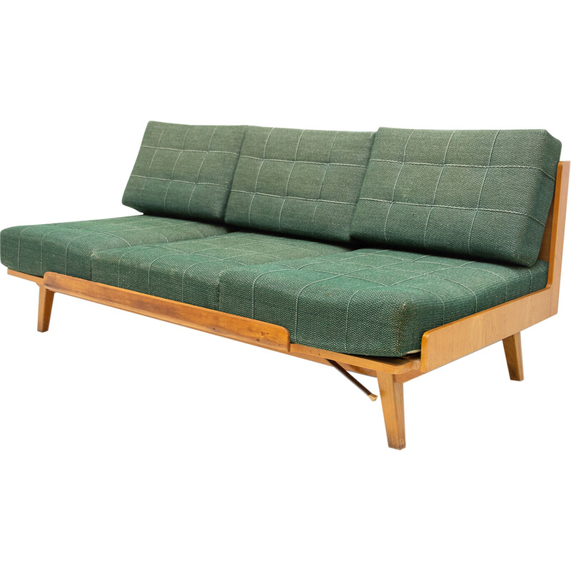 Vintage folding sofa bed in beechwood by Drevotvar, Czechoslovakia 1970