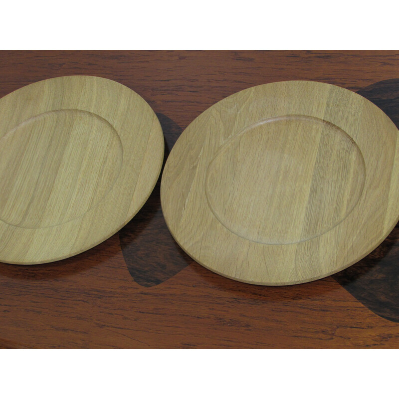 Set of 5 vintage solid oakwood plates by Ddmm, Denmark 1960