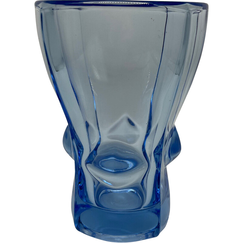 Vintage blauwe glazen vaas, 1950