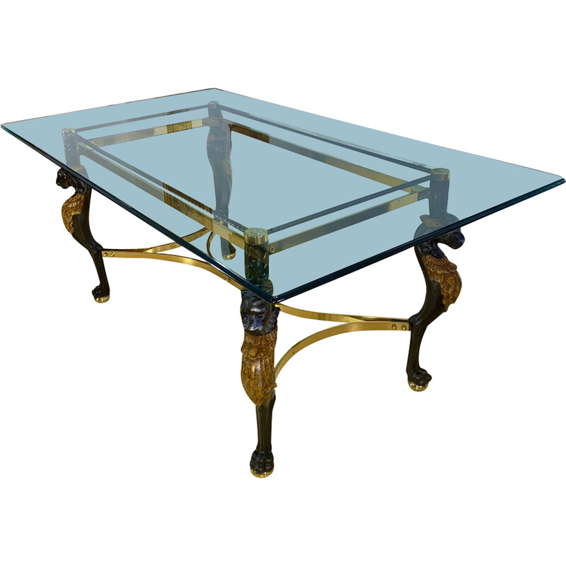 Vintage table in gilded brass and glass