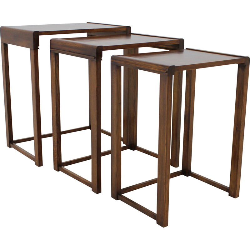 Vintage nesting tables in walnut, Czechoslovakia 1930