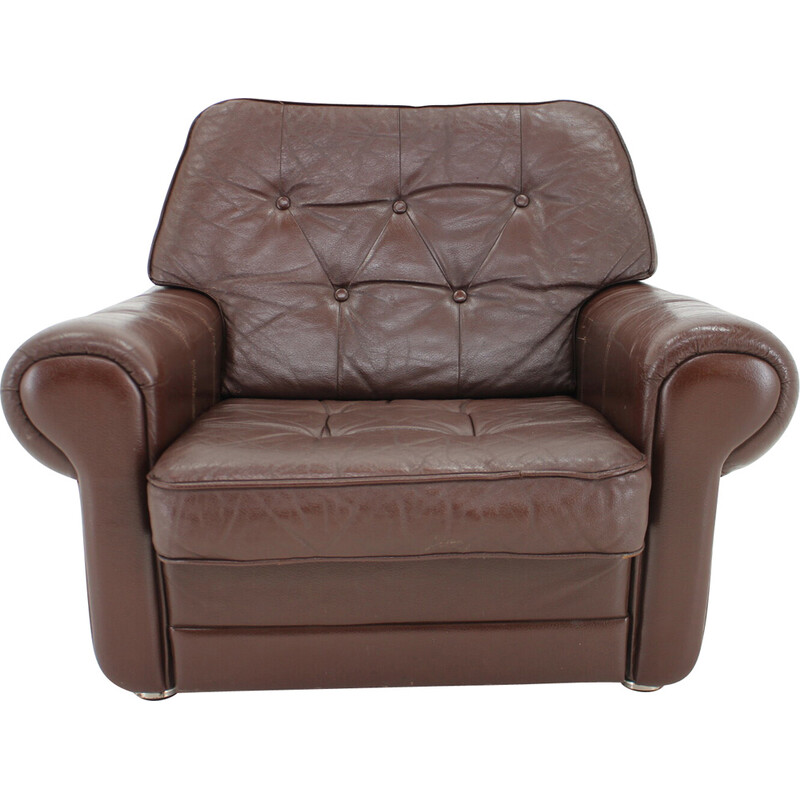 Vintage brown leather armchair, Denmark 1970