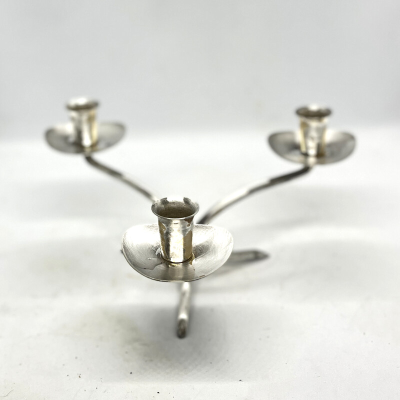 Vintage three-branched plated candlestick, Germany 1970s