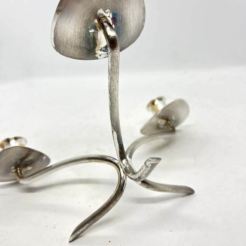 Vintage three-branched plated candlestick, Germany 1970s